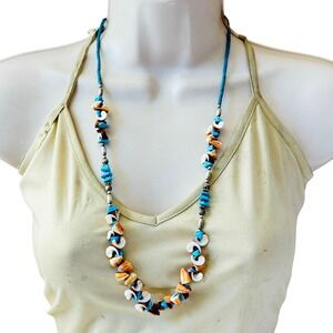 VTG Turquoise Zuni Necklace Shell Beads Native American Choker Sterling 925 30"